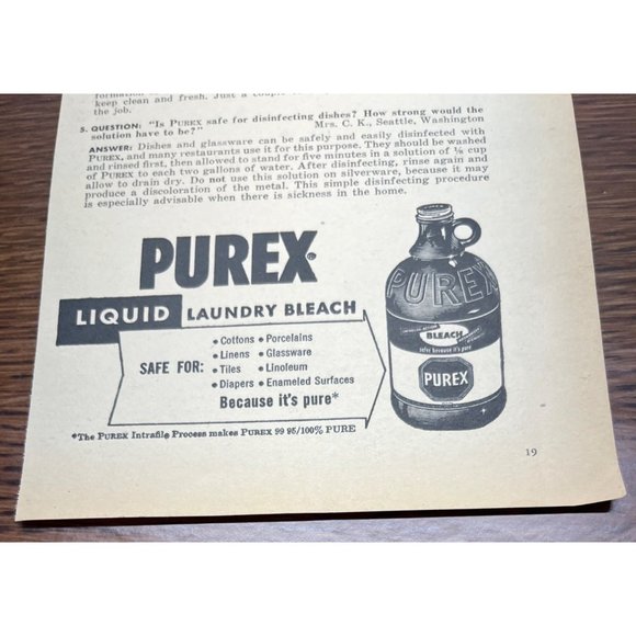 Purex Liquid Laundry Bleach Vintage Print Ad 1954 Jug Bleaching Questions Q & A - Picture 4 of 6